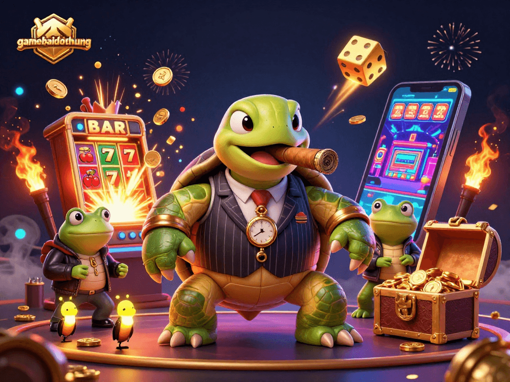 Experience thrilling gameplay with gamebaidoithuong's vibrant casino illustration showcasing dynamic characters and rich game elements.
