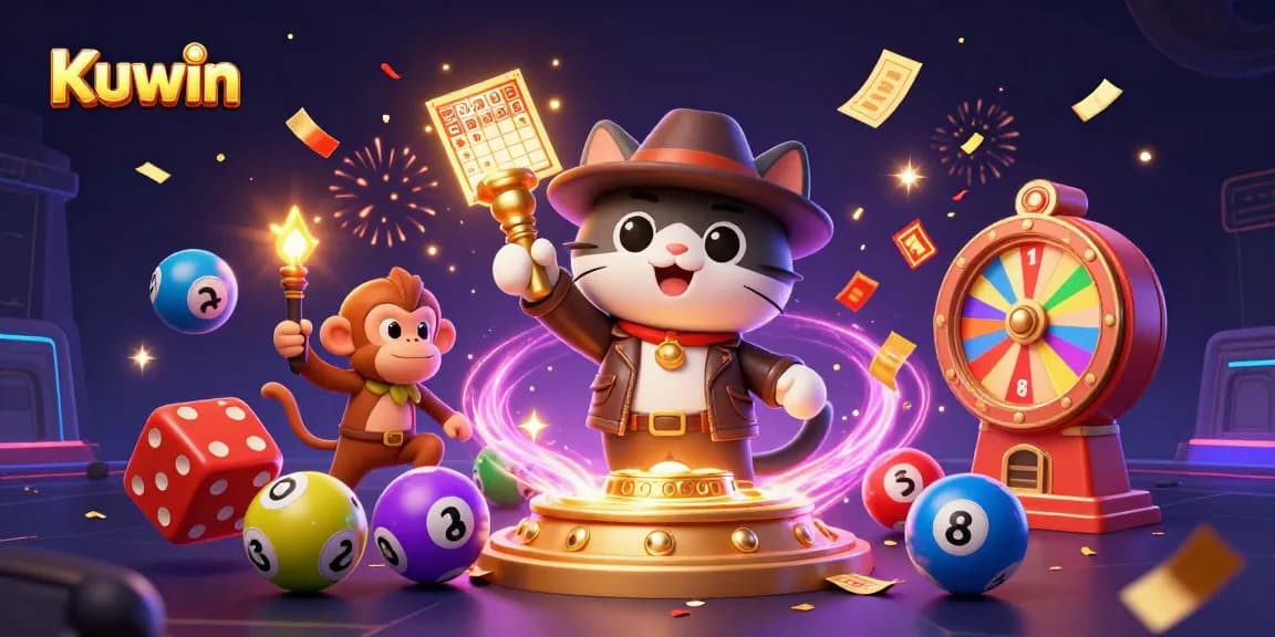 Experience the excitement of Kuwin with a cat archaeologist discovering casino treasures amid dynamic games and colorful lottery elements.