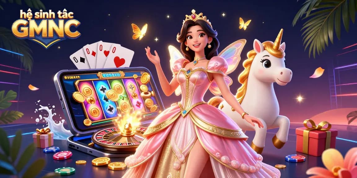 Experience the vibrant universe of hệ sinh thái GMNC with dazzling casino elements and enchanting characters.