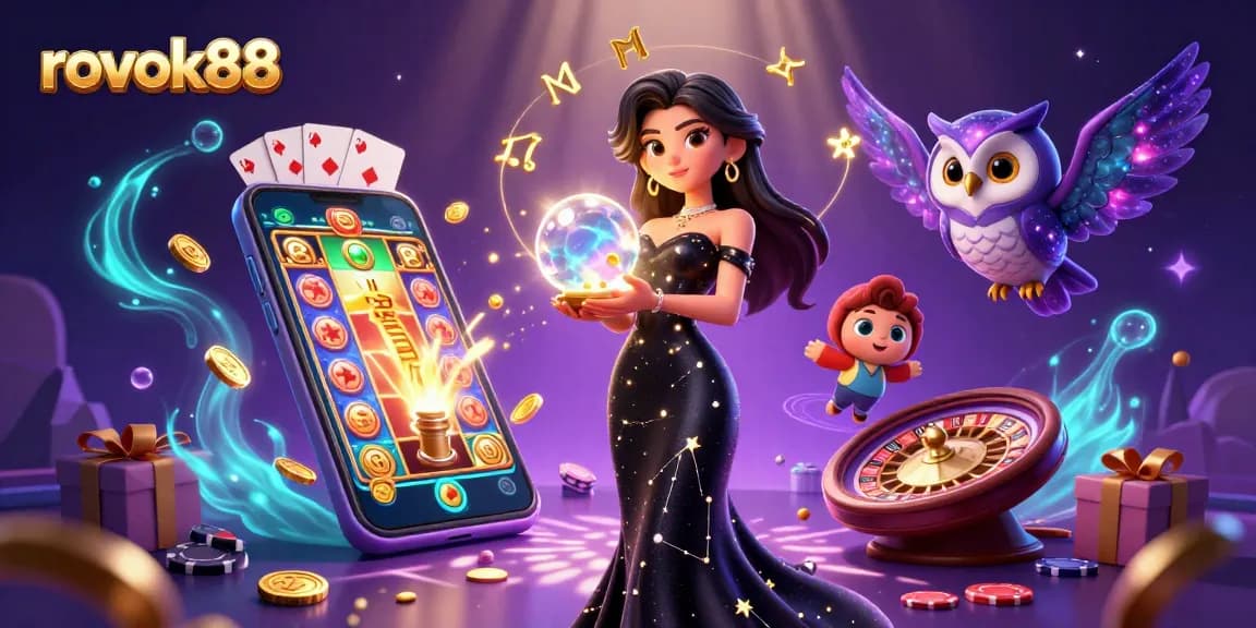 Play exciting games and win big at rokok88 with a stunning illustration of immersive casino elements.
