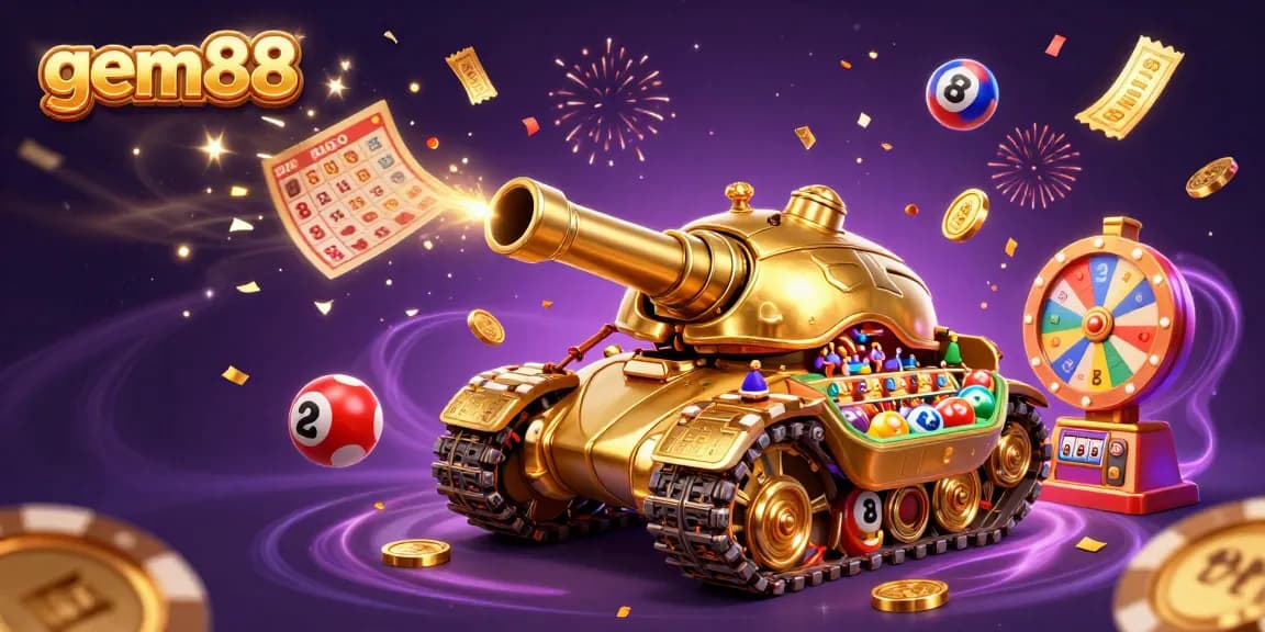 Win exciting prizes at gem88 in this vibrant 3D casino celebration illustration.