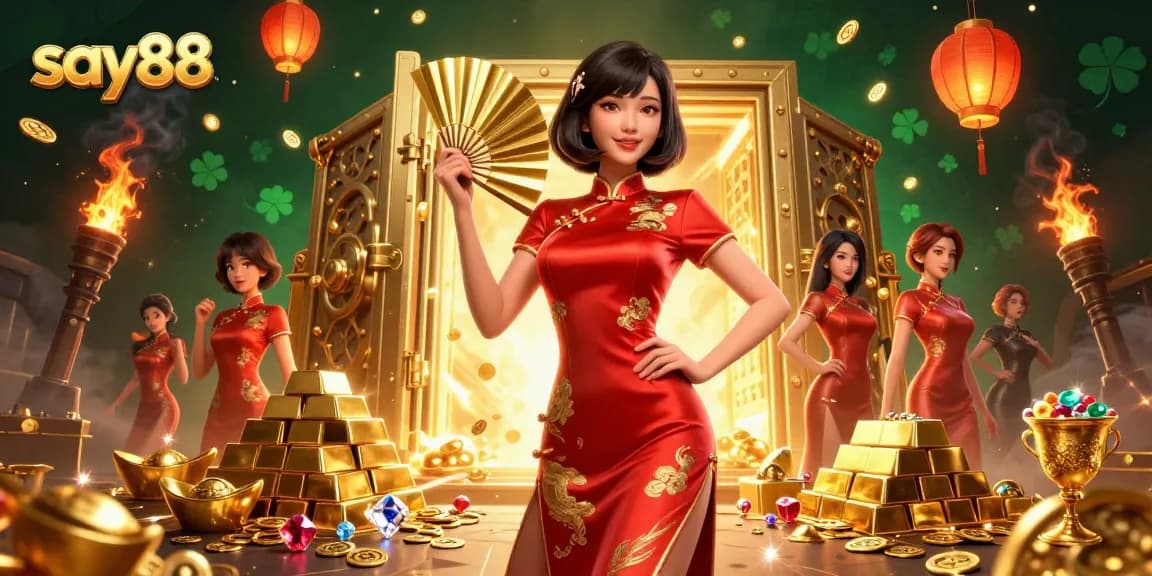 Experience excitement with say88's Asian-inspired illustration featuring luxurious casino elements.