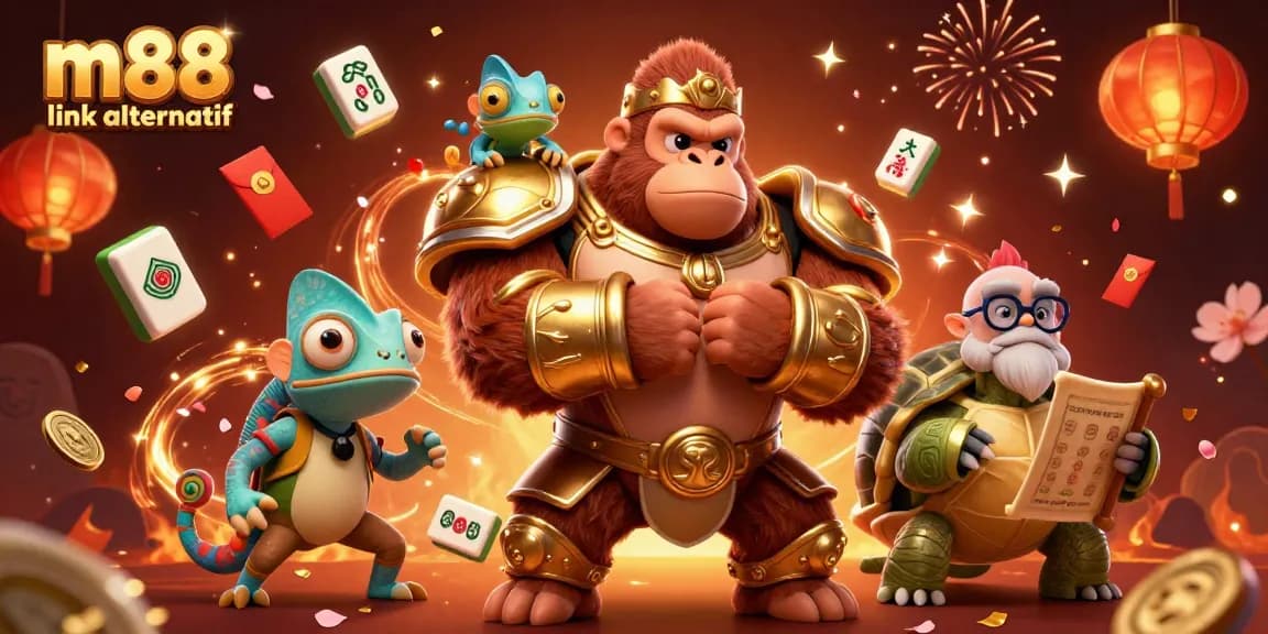 Experience fun betting with the vibrant m88 link alternatif showcasing online gambling themes in an action-packed scene.