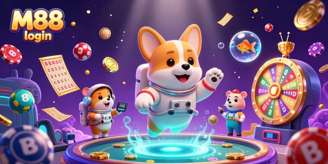 Experience exhilarating M88 login with vibrant casino elements in a dynamic space-themed scene.