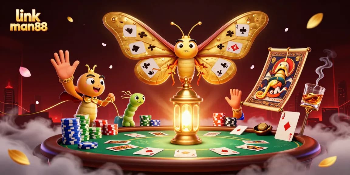 Engage with link man88, featuring an intricate 3D illustration of a casino scene with vibrant poker elements.