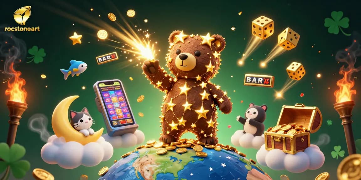 Engage in exciting gameplay at rocstoneart with a dazzling constellation bear and vibrant casino elements.