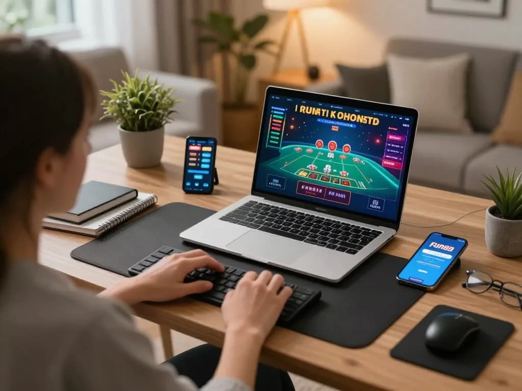 Engaging in an exciting online blackjack game on Fun88 app from a comfortable home office setup