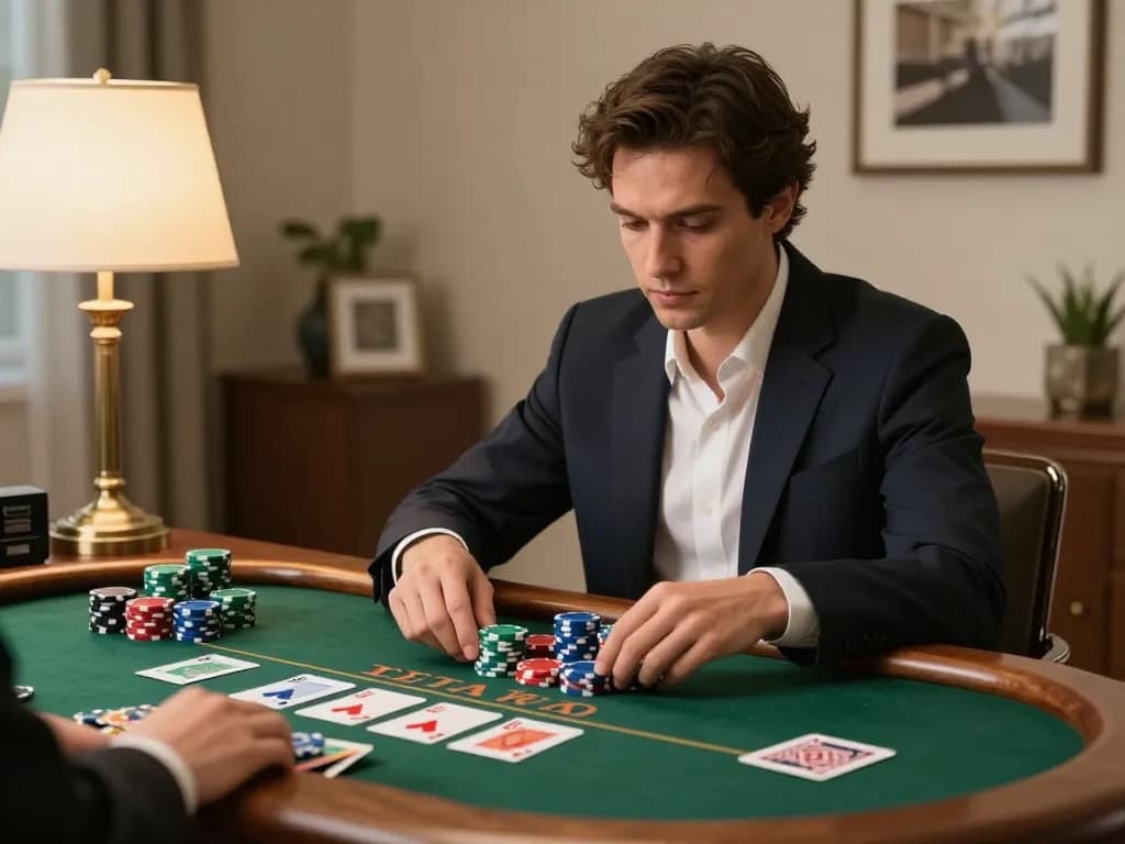 VIPWIN poker game in action with players engaged in strategy and concentration during home setup