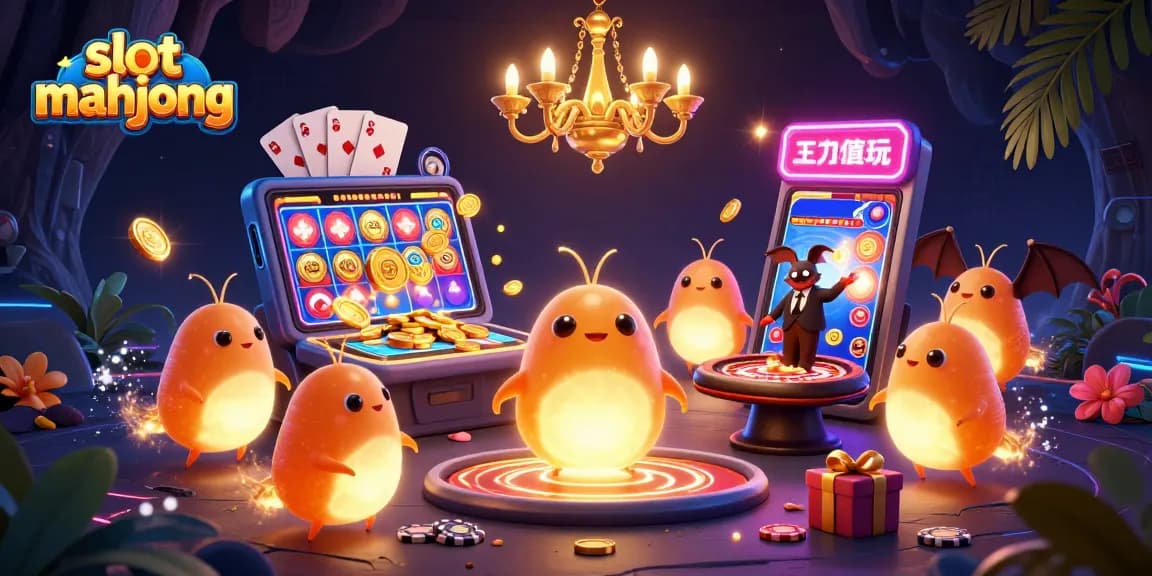 Experience the thrill of slot mahjong with glowing characters in a vibrant casino setting, showcasing interactive elements.