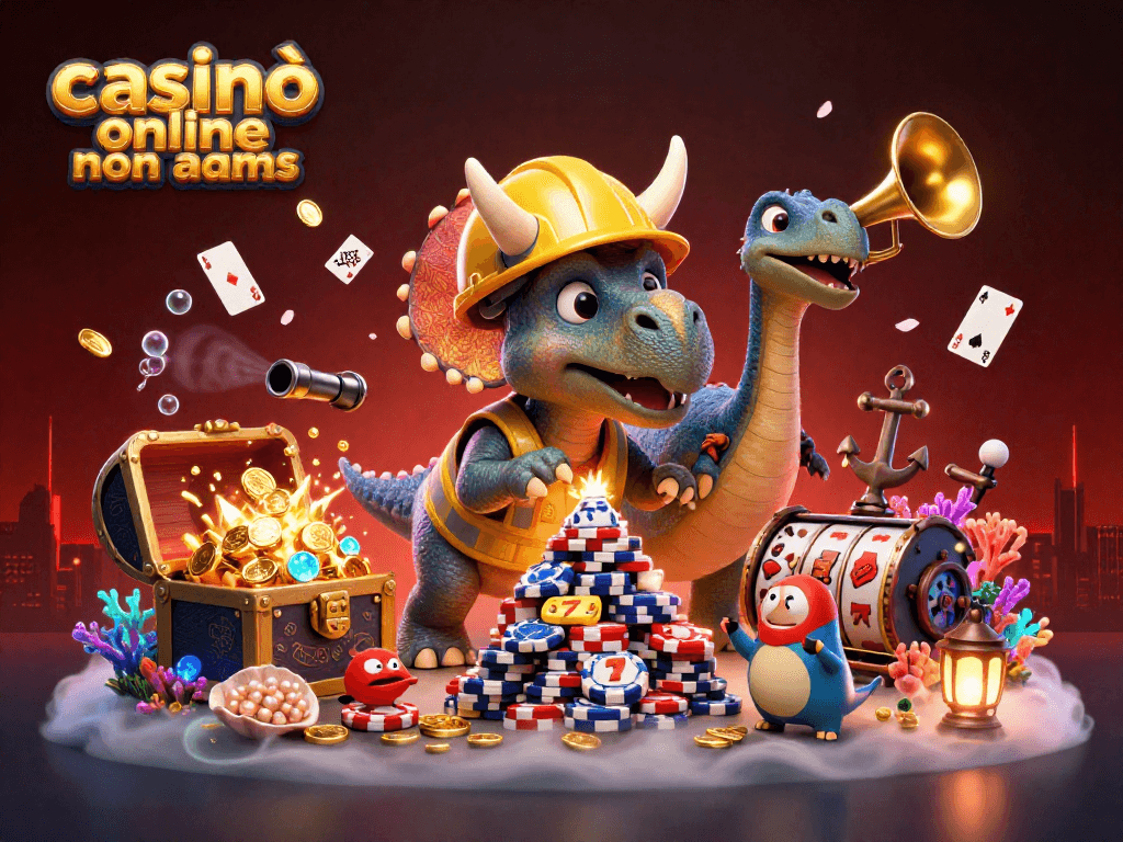 Vincere al casinò online non AAMS con un triceratopo che costruisce un'alta piramide di fiches.