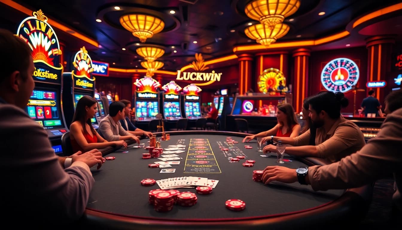 Experience the excitement of LuckyWin with vibrant slot machines and poker games.