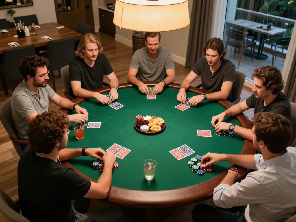 Players engaging in an exciting home poker night at MM88, showcasing strategic gameplay and friendship.