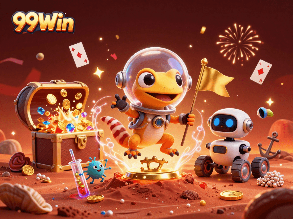 Experience thrilling adventures at 99Win's virtual casino with a dazzling alien scene.