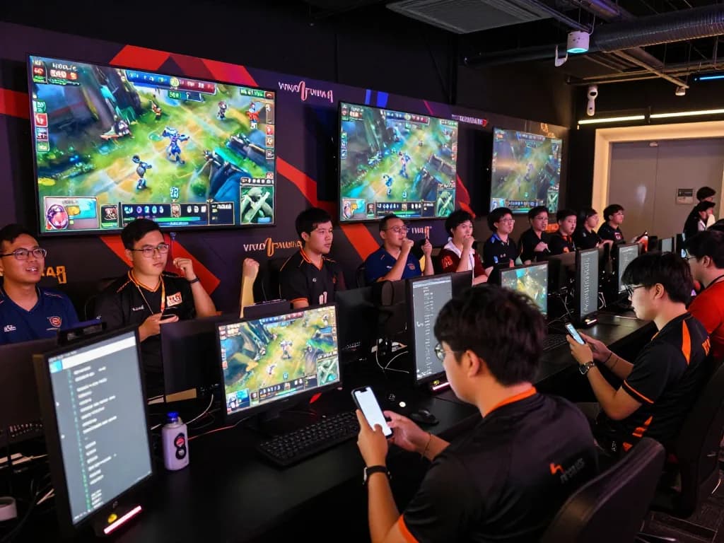 Exciting esports betting singapore event with fans cheering and screens displaying live games