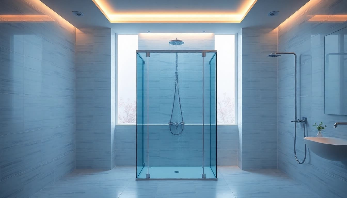 Experience elegant showers in a modern bathroom design with luxurious features and relaxing ambiance.