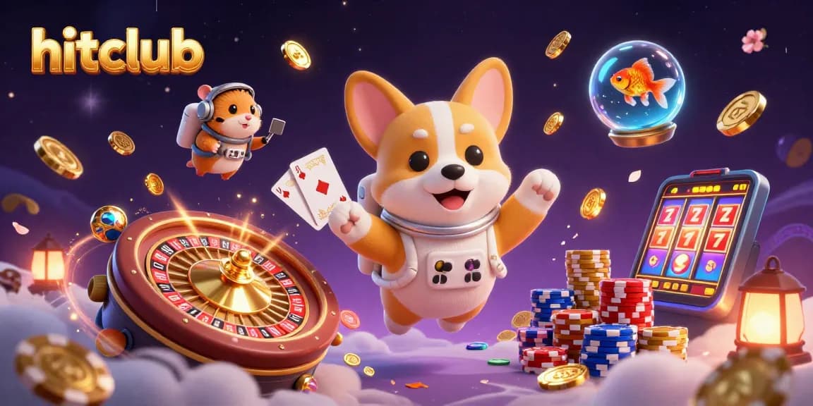 Engage in fun gaming at hitclub with a 3D astronaut corgi floating in a cosmic casino.