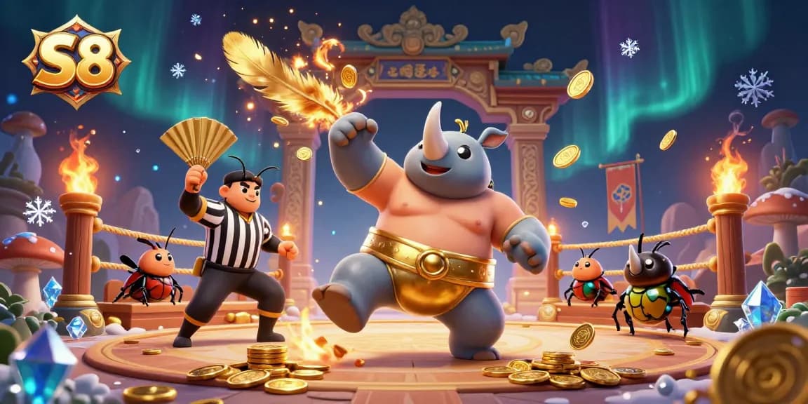 S8 players celebrate big wins in dynamic casino action with vibrant golden coins and festive themes.