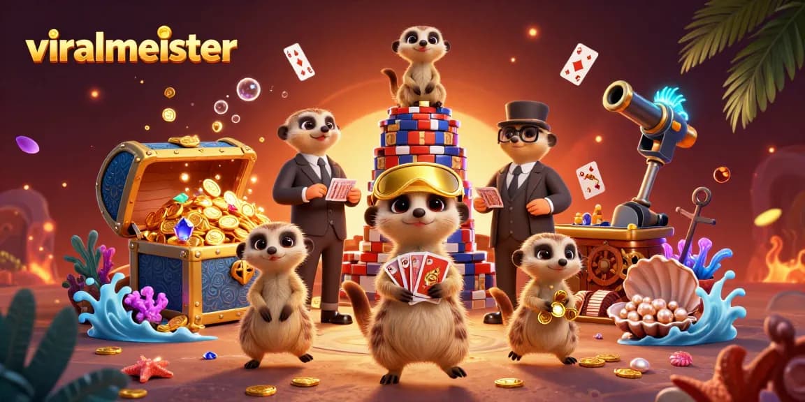 Engage in winning strategies at viralmeister's casino with clever meerkats amidst treasures.