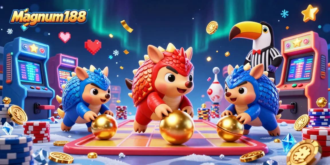 Experience thrilling gameplay at magnum188 with animated pangolins in a vibrant casino scene.