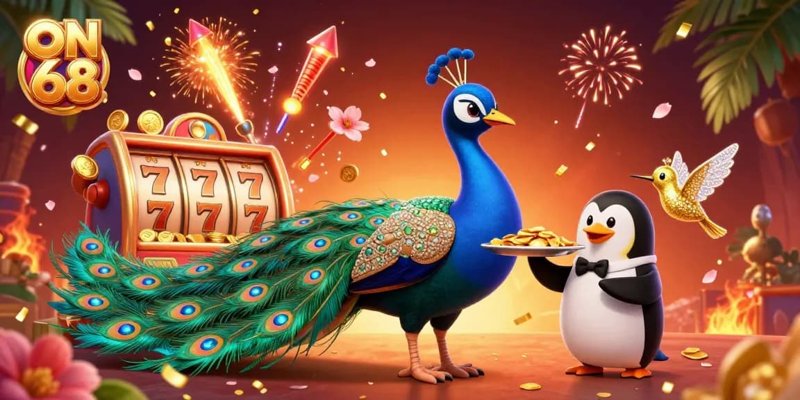 Engage with the spirited casino atmosphere of ON 68, featuring vibrant characters and dynamic slot elements.