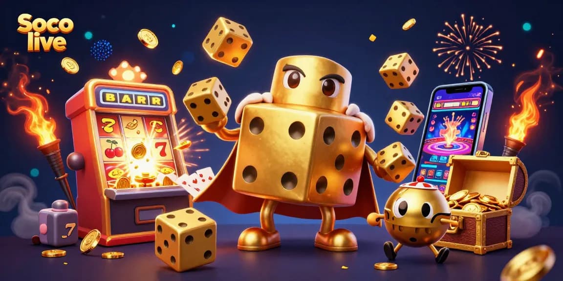 Soco live showcases thrilling casino action with dice golem and slot machines in vibrant 3D