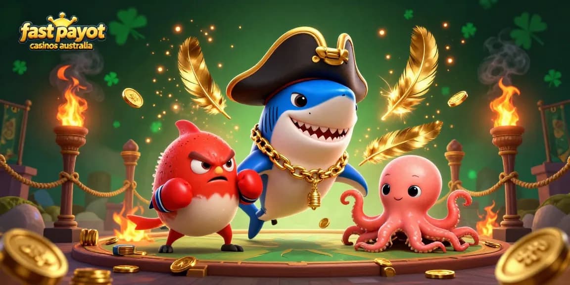 Engage in fast payout casinos Australia with a fun illustration of playful sea characters winning coins.