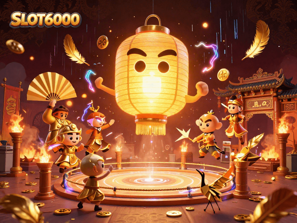 SLOT6000 brings players a vibrant night market casino scene with lucky symbols and golden treasures.