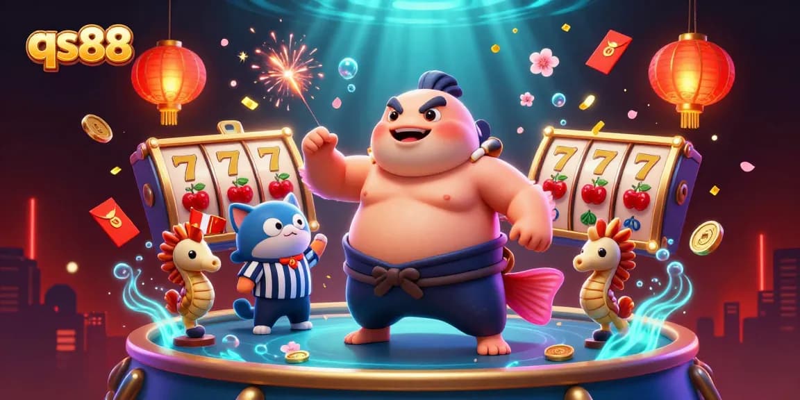 Experience the excitement of qs88 with vibrant slot reels and a festive underwater scene featuring animated characters.