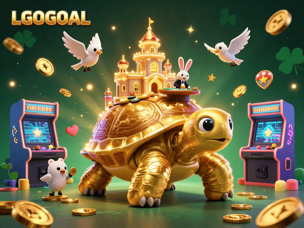 Experience winning excitement at LGOGOAL with a vibrant casino scene featuring a golden tortoise.