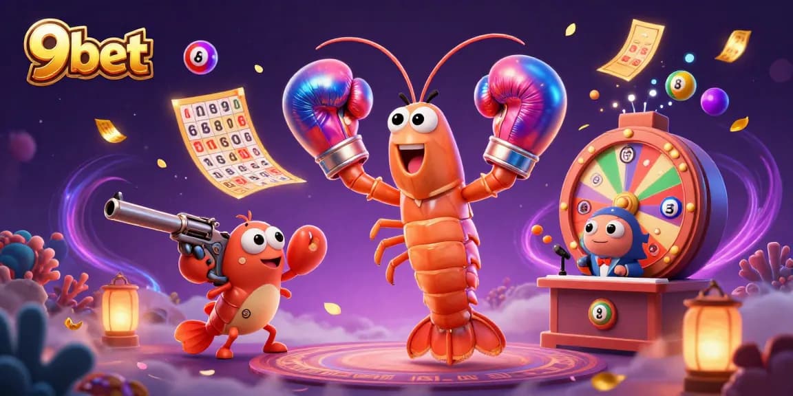 Engage in winning lottery excitement with 9bet's vibrant dynamic gaming illustration.