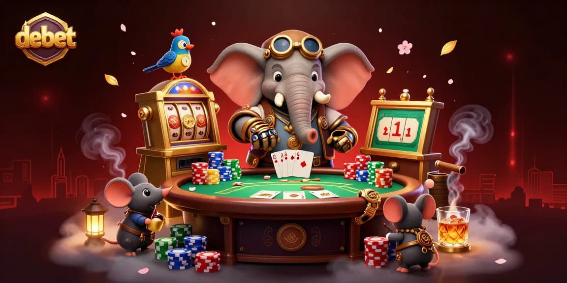 Experience thrilling wins with debet's vibrant casino scene featuring steampunk elements and poker excitement.