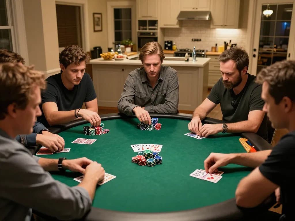 Keonhacai showcasing an intense poker game with players deep in strategy and high-stakes action