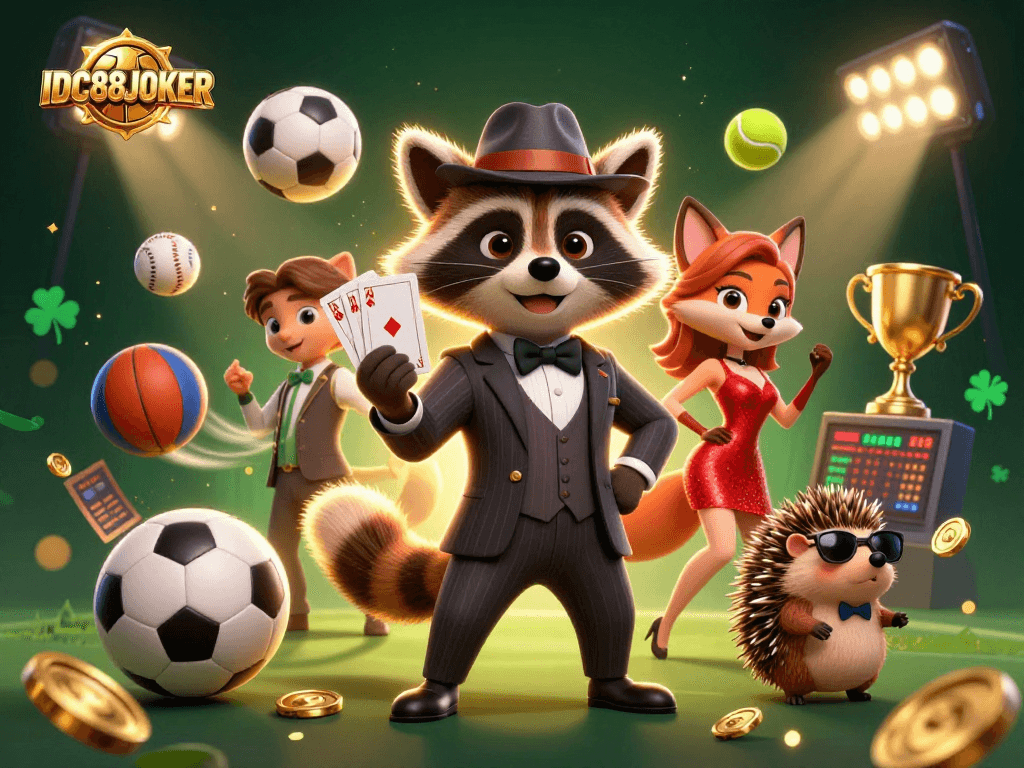 Experience the thrilling ambiance of IDC88JOKER with racing sports action and a royal flush hand.