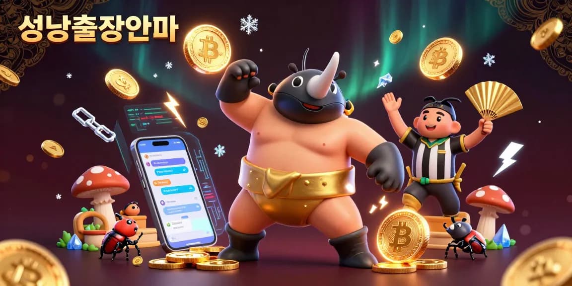 Experience the excitement of 성남출장안마 with a vibrant scene of a beetle champion amidst crypto-themed elements and golden coins.