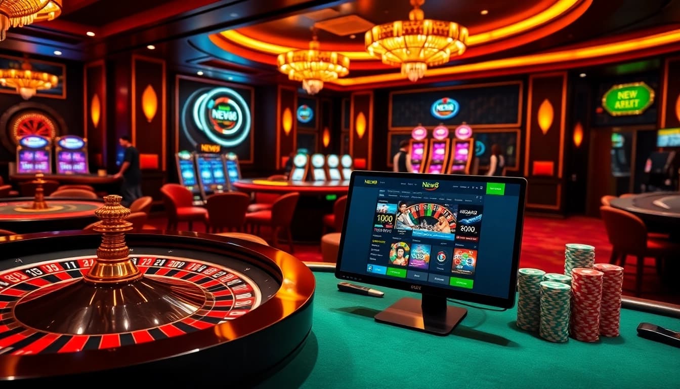 Enjoy casino excitement at https://new88.help/ with glowing slot machines and a lively roulette wheel.