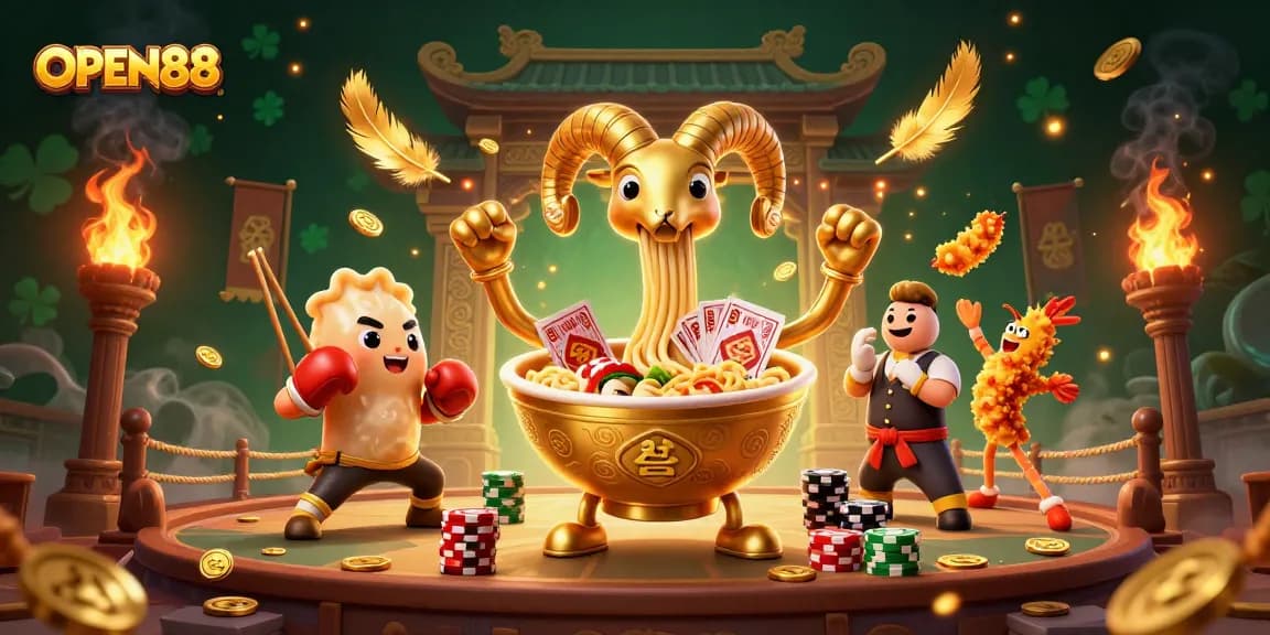 Experience the vibrant action of OPEN88 with unique characters in a dynamic casino setting.