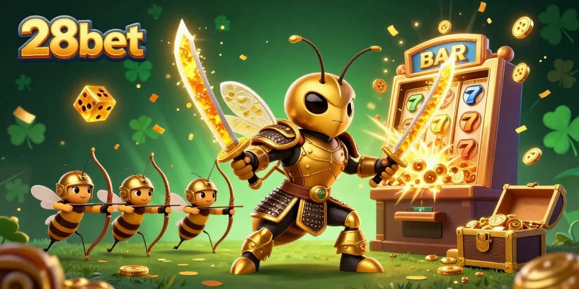 Experience thrilling gameplay with 28bet as a golden hornet battles for jackpots and prizes.