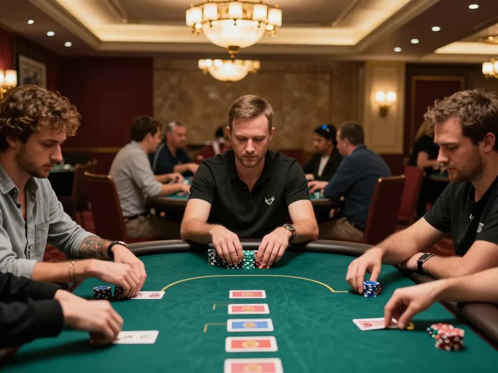 Players engage in a high-stakes poker game at 789bet casino, showcasing intense strategy and excitement