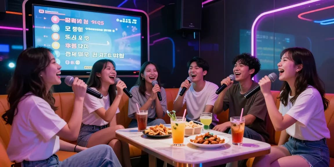 다낭 가라오케에서 친구들과 함께 즐거운 시간을 보내는 모습