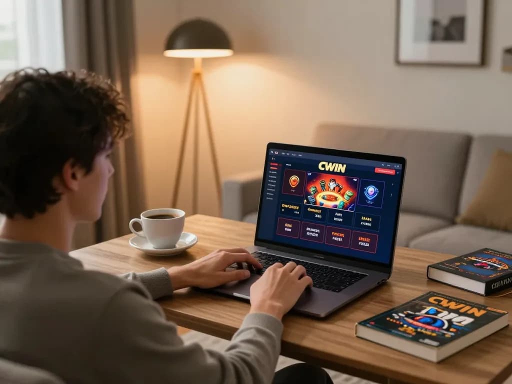 CWIN online gambling setup with player immersed in strategic gaming experience at home