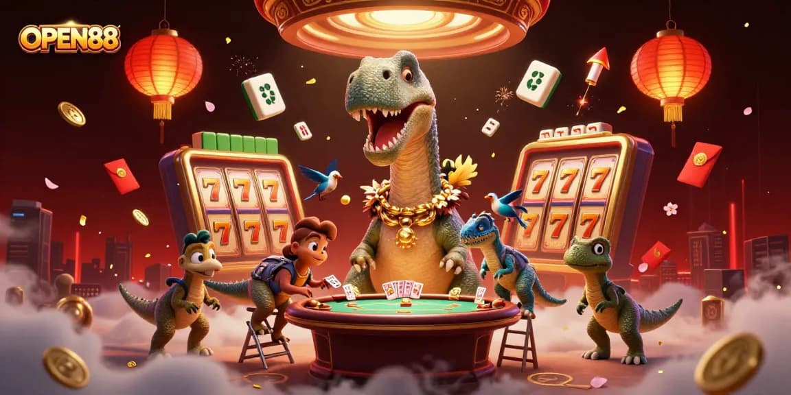 Engage in exciting gameplay at OPEN88 with thrilling slots and a fantasy 3D casino scene.