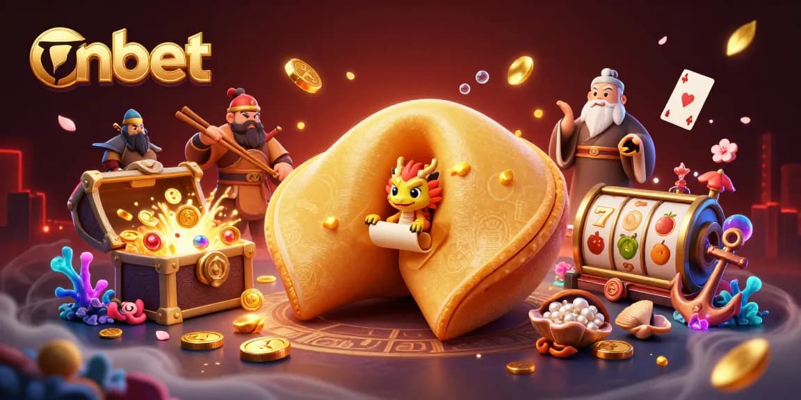 Experience nbet's vibrant casino adventure with a wise dragon in a gold-filled fortune cookie scene.
