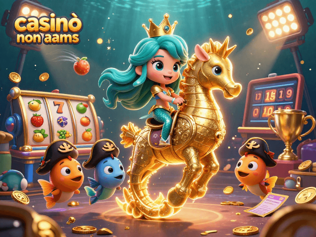 Gioca ai casinò online non AAMS con la principessa sirena e simboli di slot nei colori vivaci.