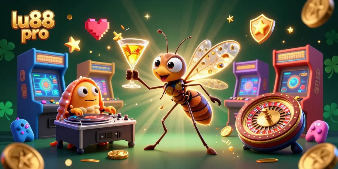 Engage with the lu88 pro adventure as a unique casino mascot comes to life amidst vibrant gaming elements.