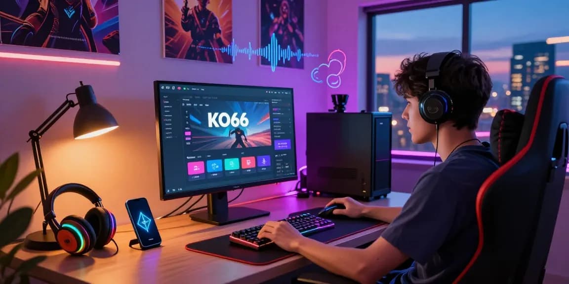 Engaging gaming setup showcasing KO66 app interface with vibrant accessories.