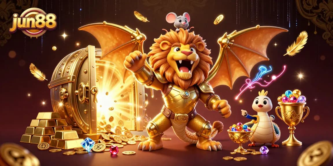 Experience thrilling wins with jun88 at a vibrant online casino filled with gold and treasures.
