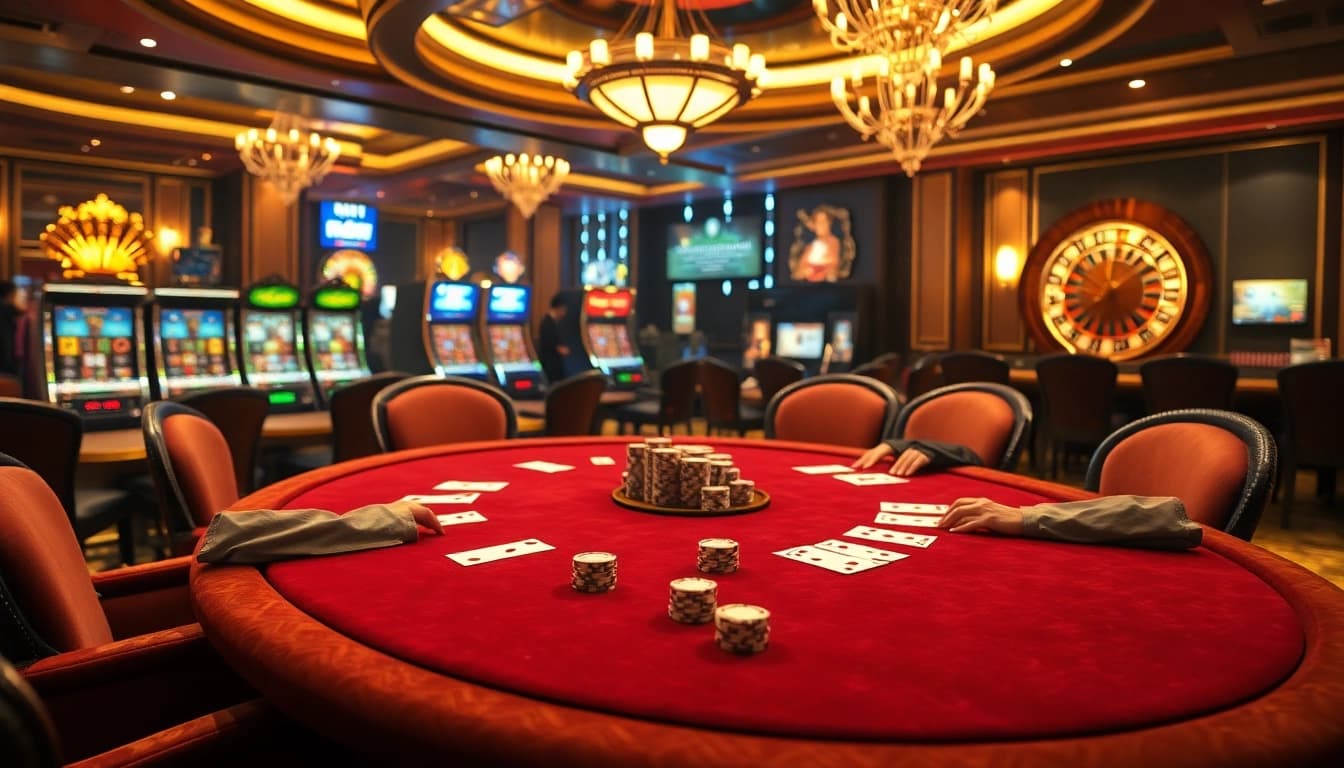 A thrilling poker game at a casino table representing the excitement of lucky88.com.