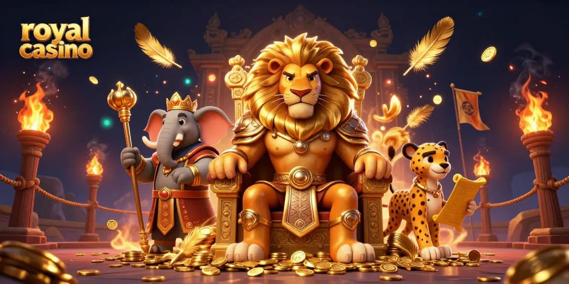 Experience the excitement of royal casino adventures with a fierce lion king, wise elephant, and quick cheetah.