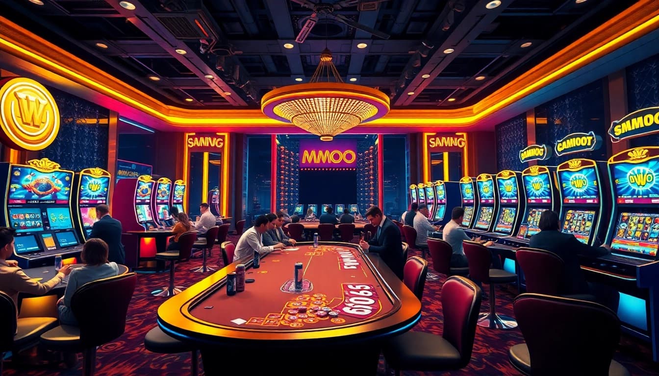 MMOO platform showcasing vibrant online gambling with dealers and players, emphasizing trust and excitement.