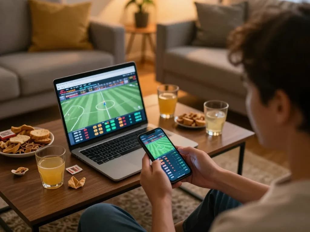 Watch Fun88 live sports betting on a smartphone app in a cozy living room.